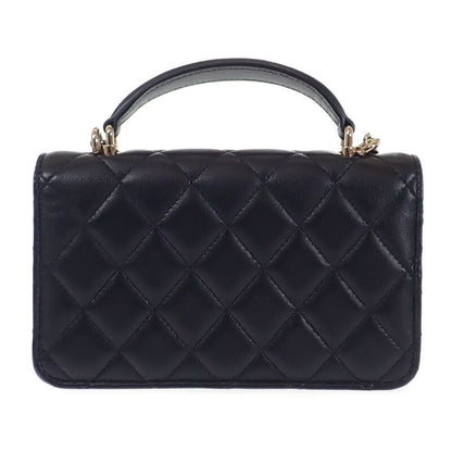 Chanel Quilted Flap Phone Case 2-Way Shoulder Bag Lambskin Black Gold — view 3