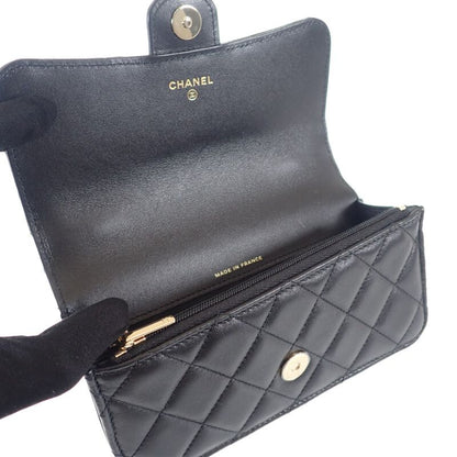 Chanel Quilted Flap Phone Case 2-Way Shoulder Bag Lambskin Black Gold — view 7