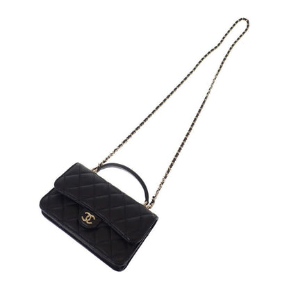 Chanel Quilted Flap Phone Case 2-Way Shoulder Bag Lambskin Black Gold — view 2