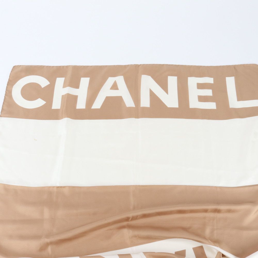 Chanel Tag Silk 100% Logo Beige Shawl Scarf — view 7