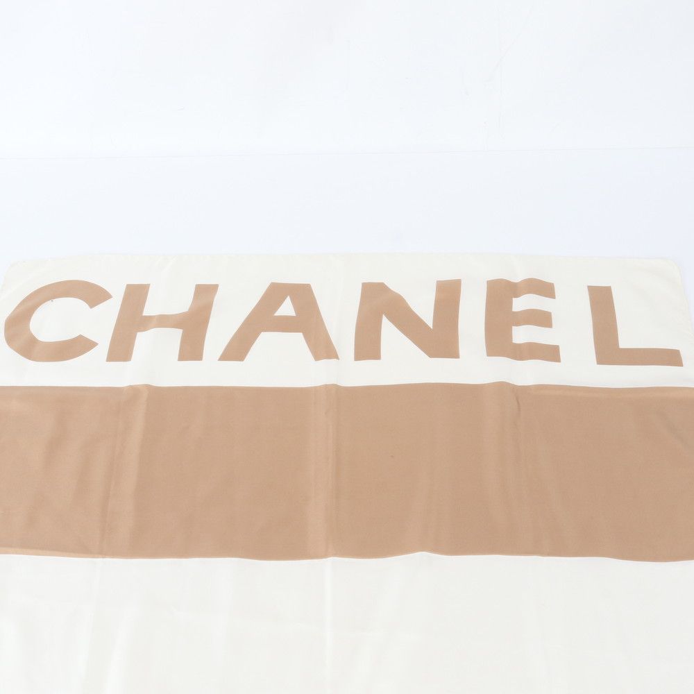 Chanel Tag Silk 100% Logo Beige Shawl Scarf — view 6