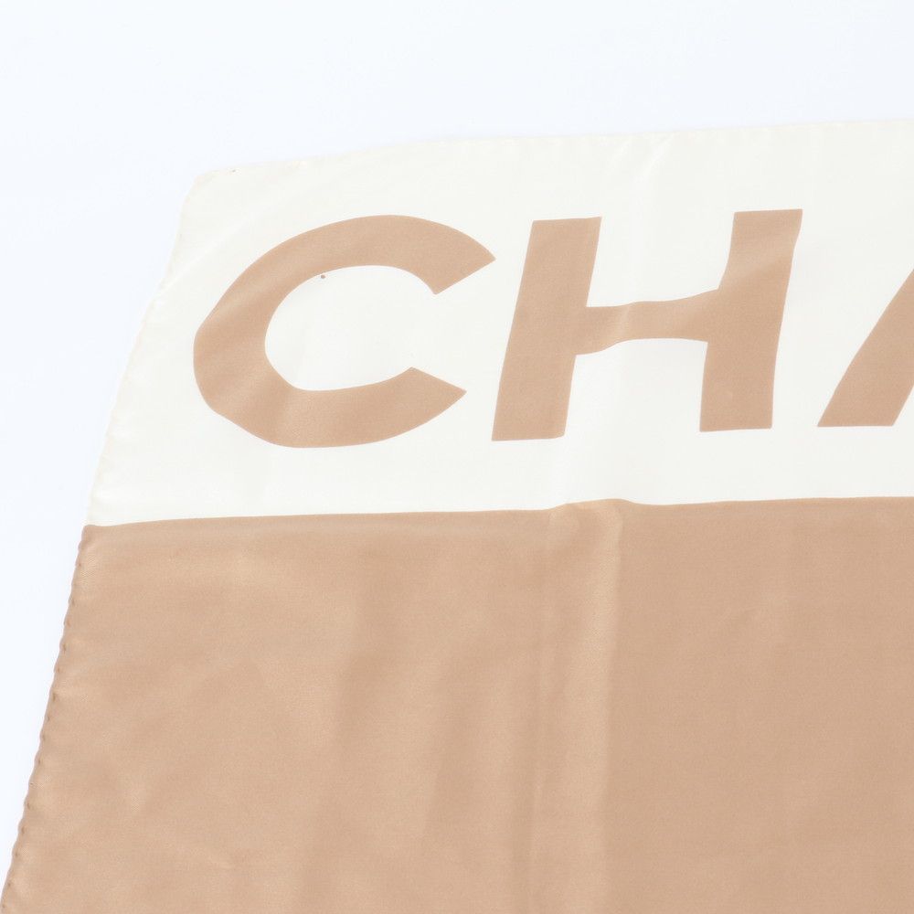 Chanel Tag Silk 100% Logo Beige Shawl Scarf — view 3