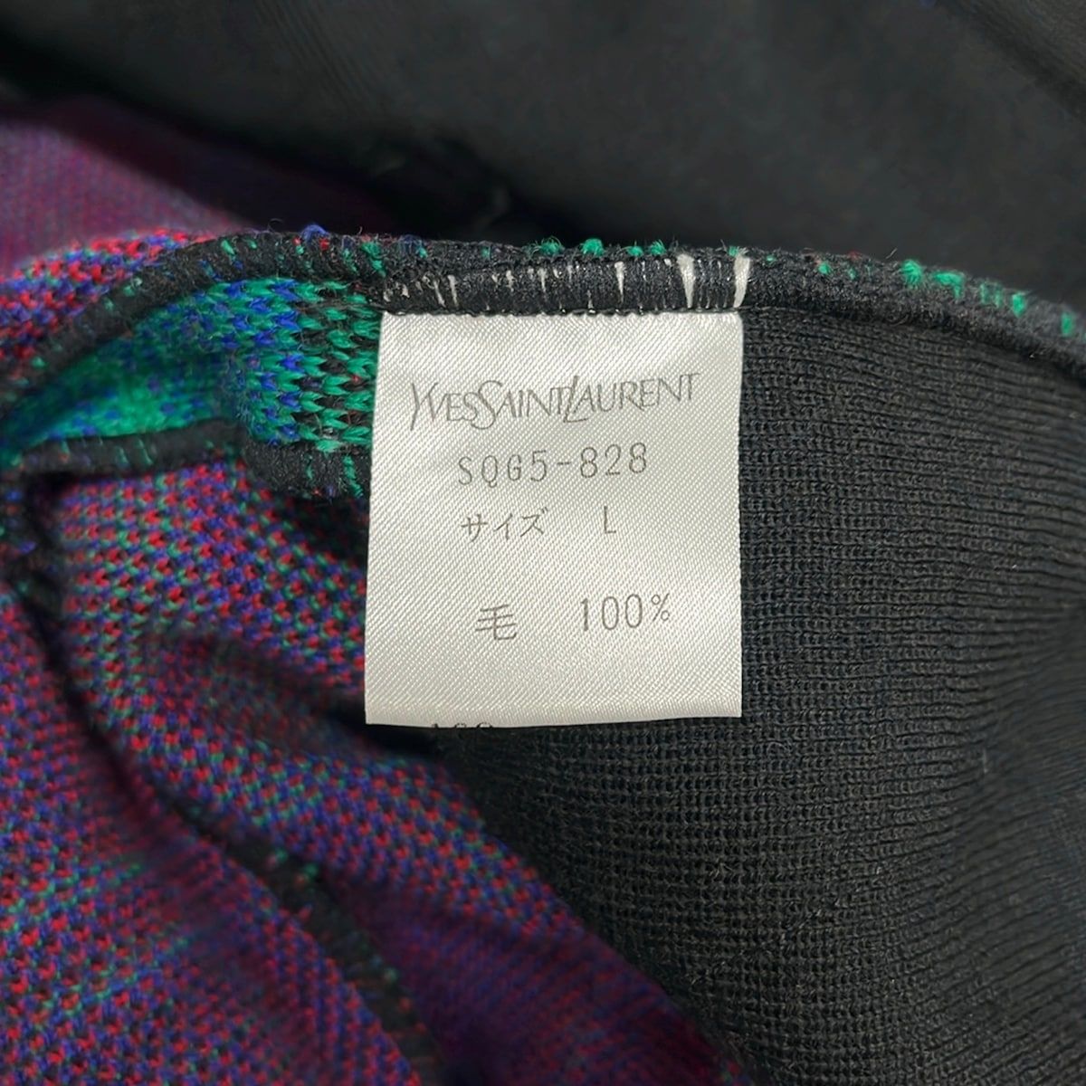 Saint Laurent Coat L Green Black Multi Long Sleeve Knit Plaid Shoulder — view 4