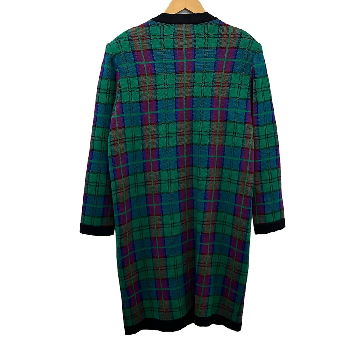 Saint Laurent Coat L Green Black Multi Long Sleeve Knit Plaid Shoulder — view 2