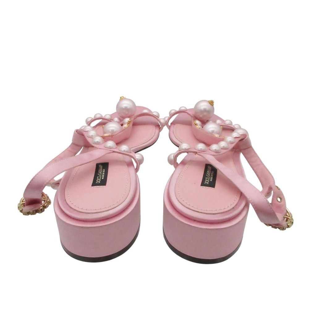 Dolce & Gabbana Sandals Pearl Bijuu T Strap Low Heels Shoes Pink — view 2