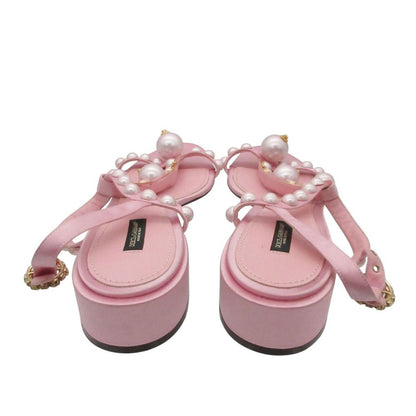 Dolce & Gabbana Sandals Pearl Bijuu T Strap Low Heels Shoes Pink — view 2