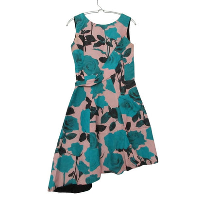 Dior Dress Sleeveless Asymmetrical Floral Pattern Rose Silk Pink 40