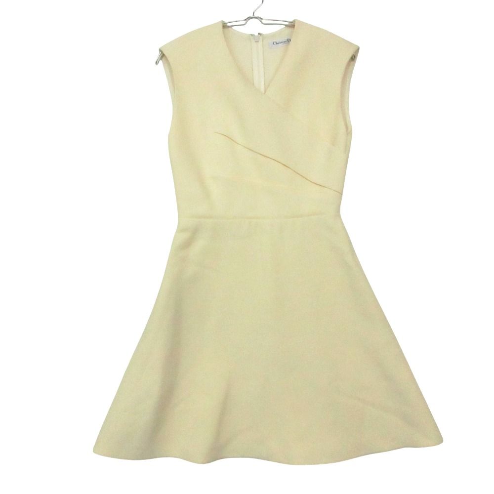 Dior Dress Sleeveless Cache Couple Neck Wool Silk White 38