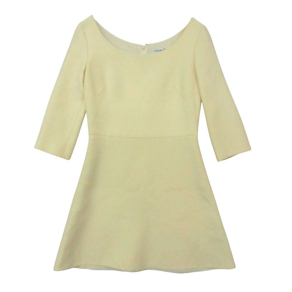 Dior Dress Velours Neck Flare Wool Silk White 38