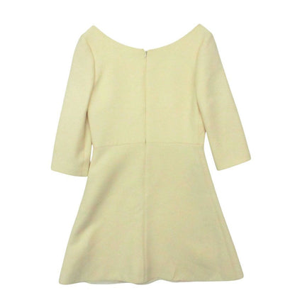 Dior Dress Velours Neck Flare Wool Silk White 38 — view 2