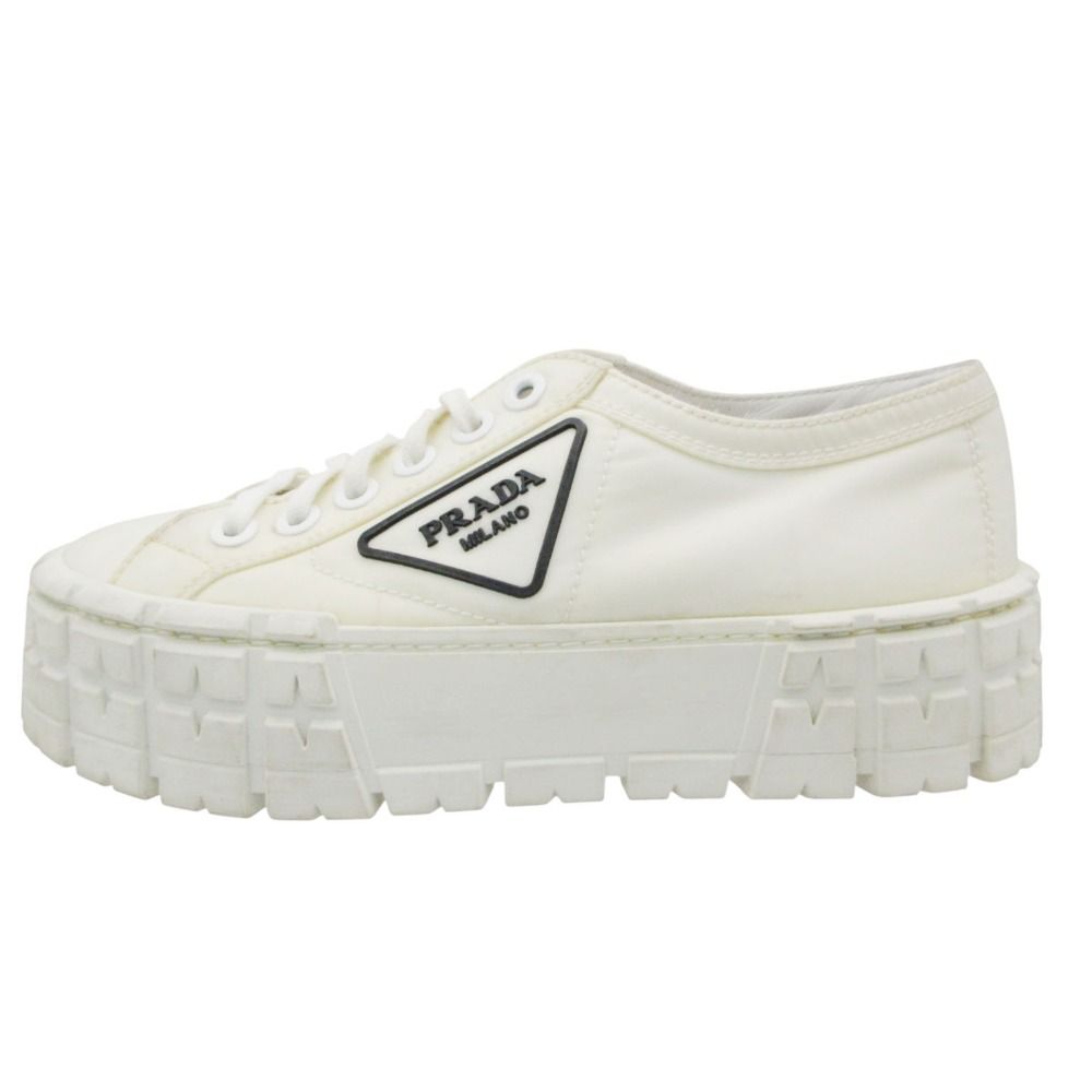 Prada Platform Sneakers Double Wheels Nylon Gabardine Shoes White