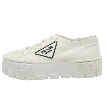 Prada Platform Sneakers Double Wheels Nylon Gabardine Shoes White