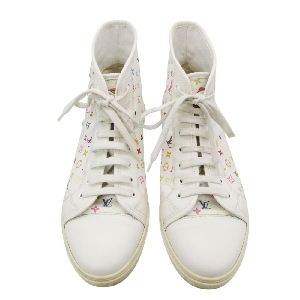 Louis Vuitton Sneakers Monogram Multicolor High Cut Shoes Leather LV Logo White — view 4