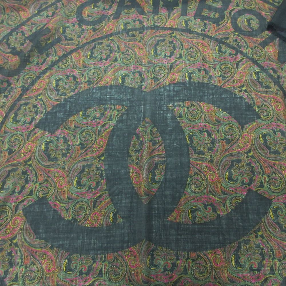 Chanel Scarf Large Shawl Silk Cashmere CC Logo Paisley Pattern Black — view 4