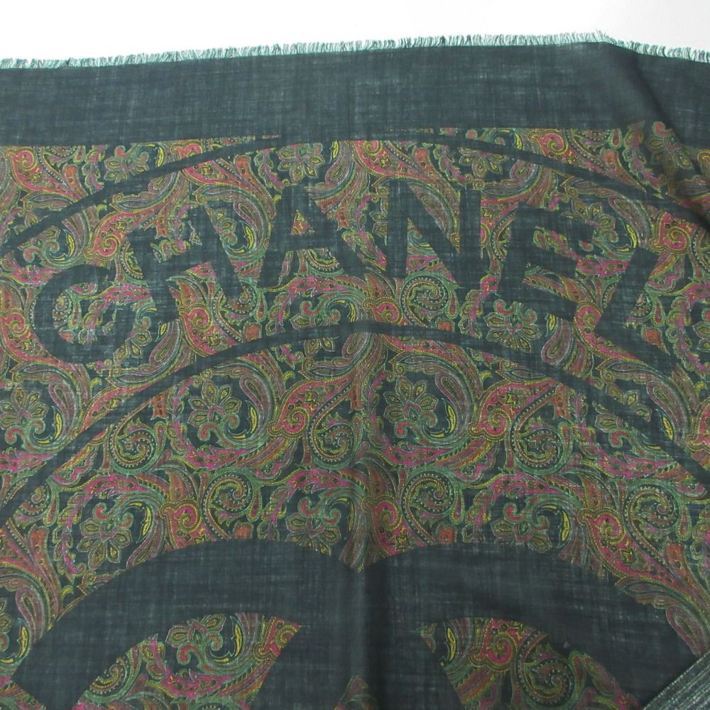 Chanel Scarf Large Shawl Silk Cashmere CC Logo Paisley Pattern Black — view 5