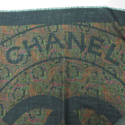 Chanel Scarf Large Shawl Silk Cashmere CC Logo Paisley Pattern Black — view 5