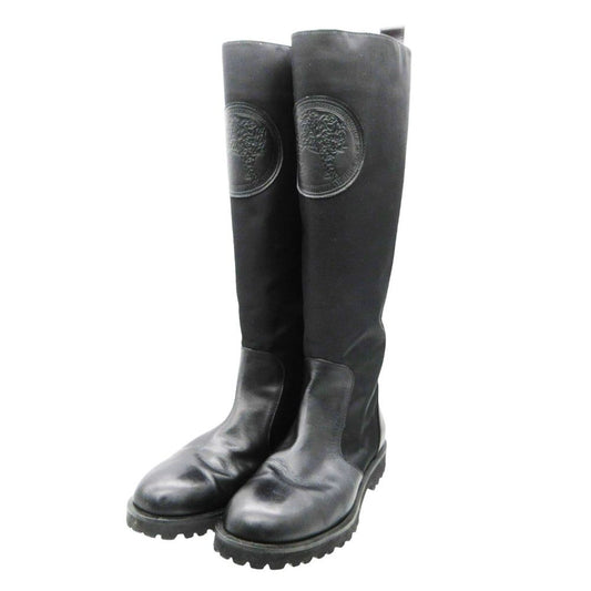 Versace Versus Boots Long Leather Nylon Leopard Motif Patch Shoes Black