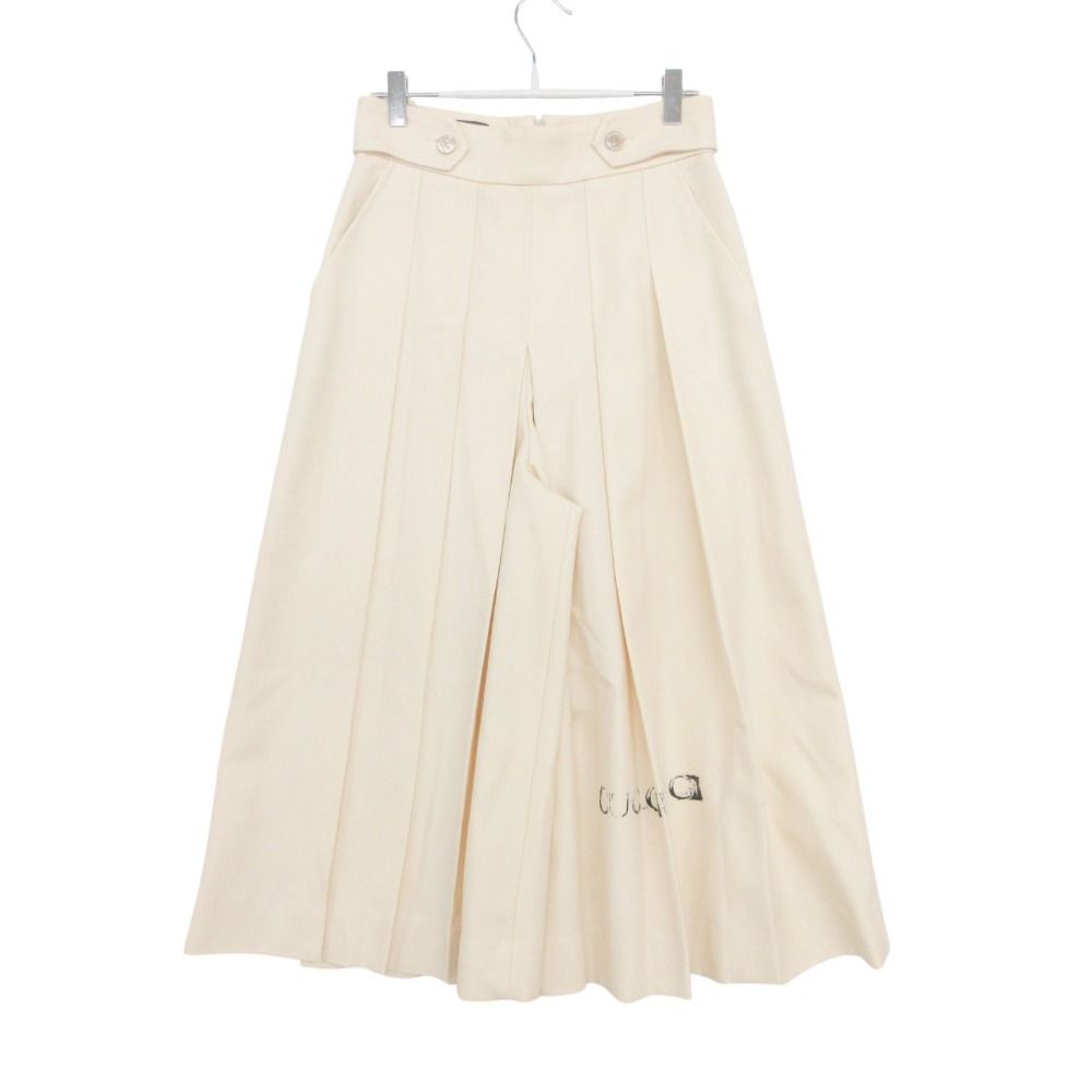 Gucci Pants Pleats Wide Gaucho Skirt Culottes Logo Light Beige 38
