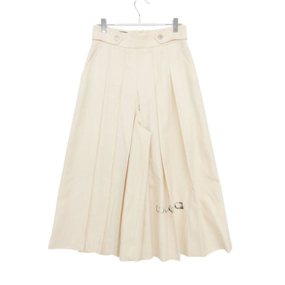 Gucci Pants Pleats Wide Gaucho Skirt Culottes Logo Light Beige 38