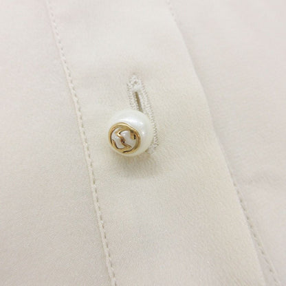 Gucci Long Sleeve Shirt Ruffle Blouse Bowtie Ribbon GG Pearl Button Top Beige 36 — view 7