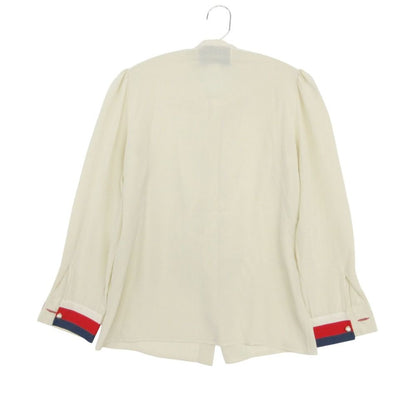 Gucci Long Sleeve Shirt Ruffle Blouse Bowtie Ribbon GG Pearl Button Top Beige 36 — view 2