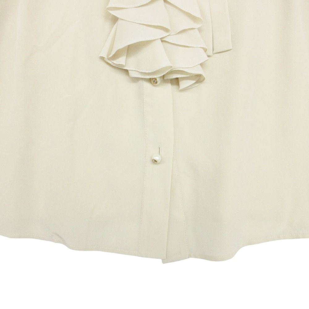 Gucci Long Sleeve Shirt Ruffle Blouse Bowtie Ribbon GG Pearl Button Top Beige 36 — view 5