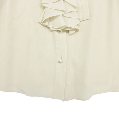 Gucci Long Sleeve Shirt Ruffle Blouse Bowtie Ribbon GG Pearl Button Top Beige 36 — view 5