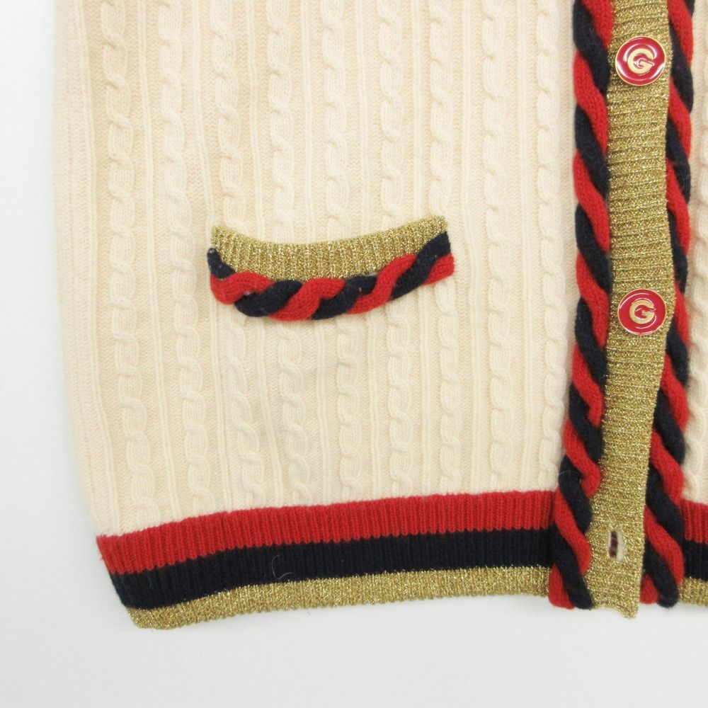 Gucci Cardigan Knit Jacket Cable Metallic Web Stripe Trimming Cashmere Blend — view 6