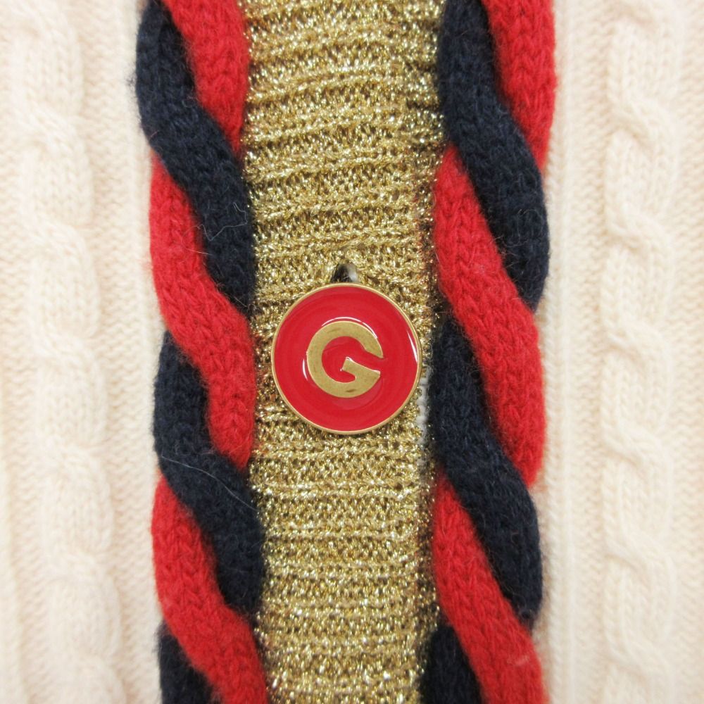 Gucci Cardigan Knit Jacket Cable Metallic Web Stripe Trimming Cashmere Blend — view 9