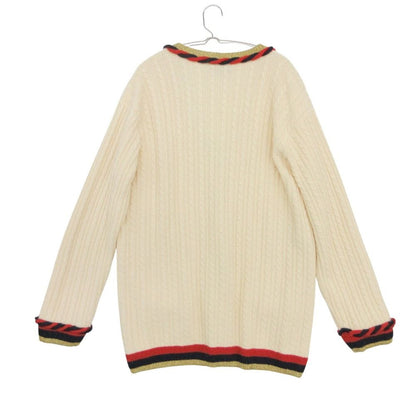 Gucci Cardigan Knit Jacket Cable Metallic Web Stripe Trimming Cashmere Blend — view 2