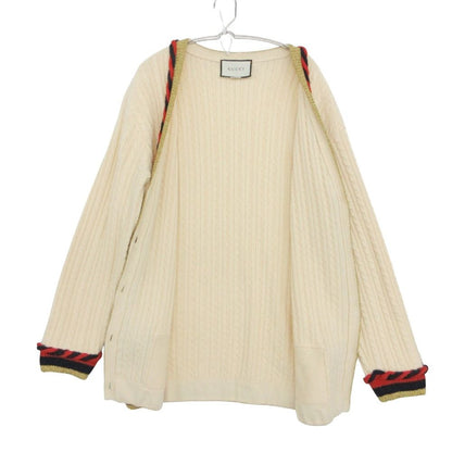 Gucci Cardigan Knit Jacket Cable Metallic Web Stripe Trimming Cashmere Blend — view 3