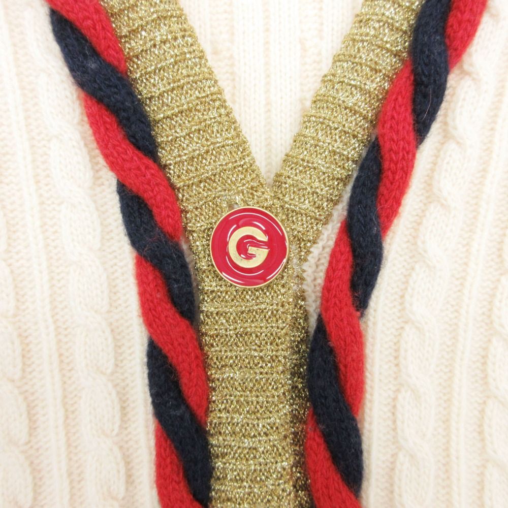 Gucci Cardigan Knit Jacket Cable Metallic Web Stripe Trimming Cashmere Blend — view 5