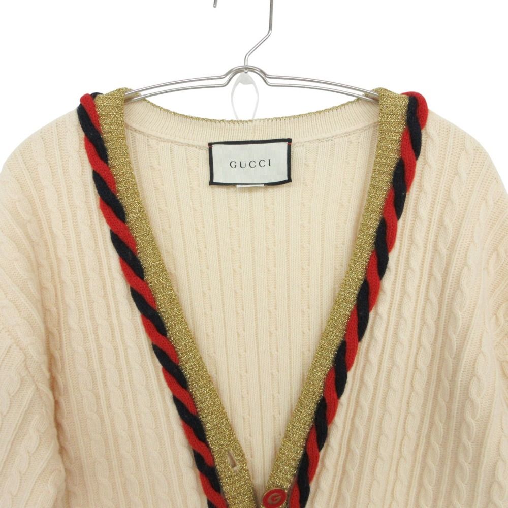 Gucci Cardigan Knit Jacket Cable Metallic Web Stripe Trimming Cashmere Blend — view 4