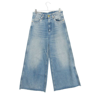 Gucci Denim Pants Wide Cut Off Jeans Strawberry Embroidery Patch Indigo 22