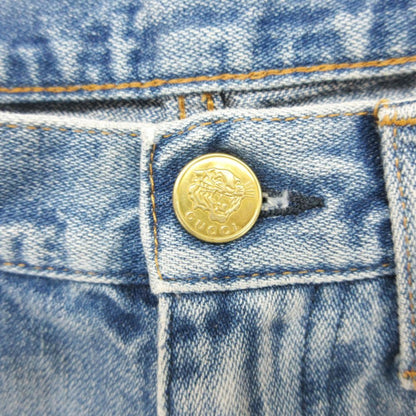 Gucci Denim Pants Wide Cut Off Jeans Strawberry Embroidery Patch Indigo 22 — view 6