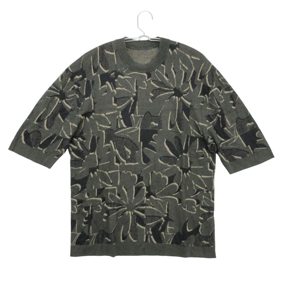 Hermes Short Sleeve T-Shirt Jacquard Summer Knit Puzzle Floral Top Black Sweater