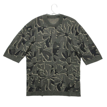 Hermes Short Sleeve T-Shirt Jacquard Summer Knit Puzzle Floral Top Black Sweater