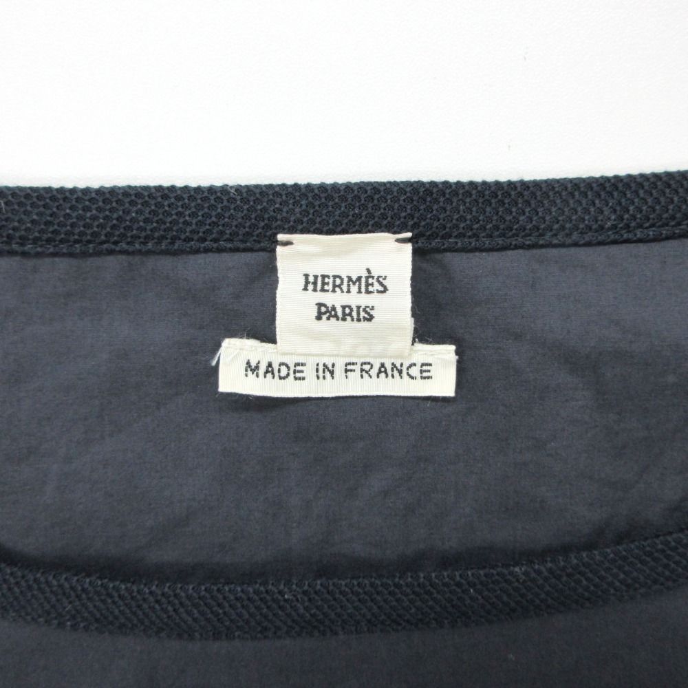 Hermes Short Sleeve T-Shirt Roulis Series Cotton Blouse Top Navy 34 — view 8