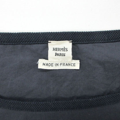 Hermes Short Sleeve T-Shirt Roulis Series Cotton Blouse Top Navy 34 — view 8
