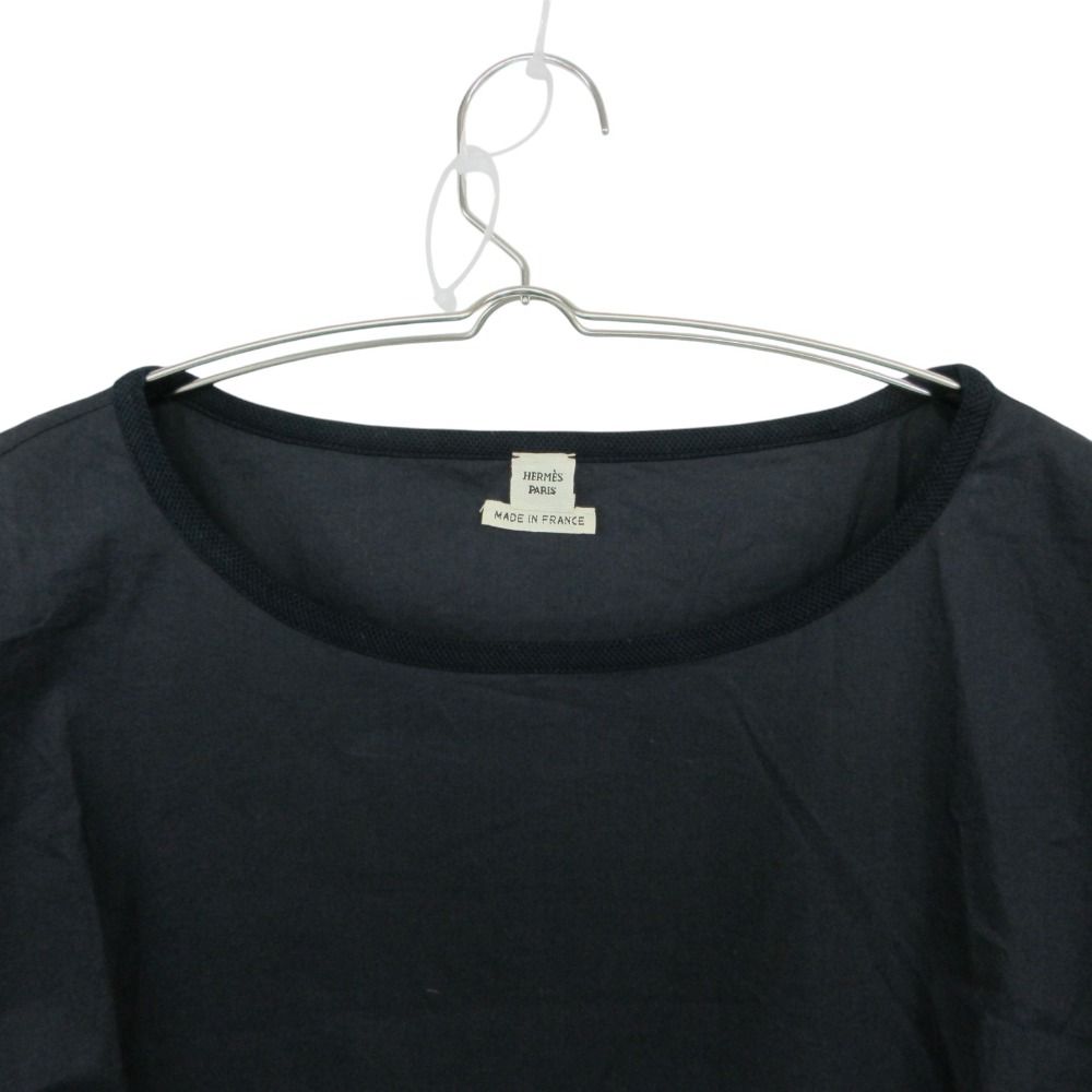 Hermes Short Sleeve T-Shirt Roulis Series Cotton Blouse Top Navy 34 — view 3