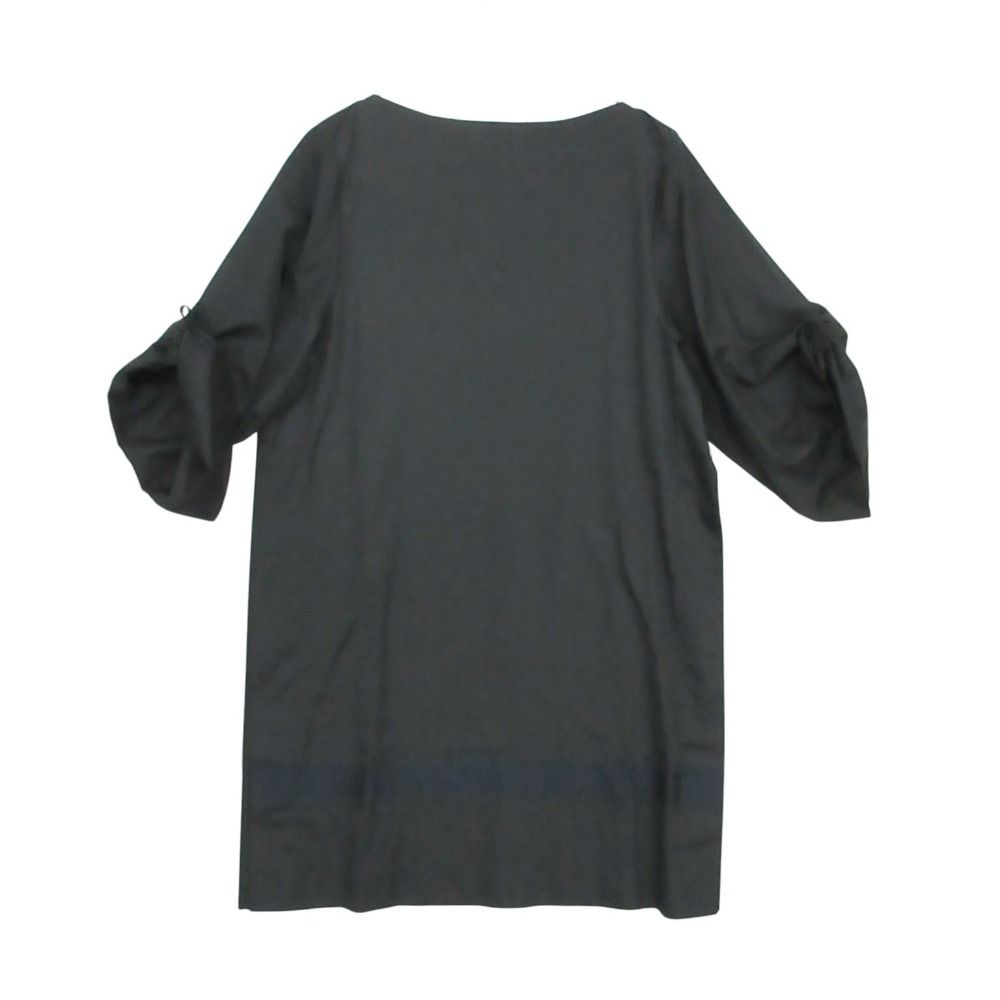 Hermes Dress Short Sleeve Embroidery Cotton Boat Neck Black 36