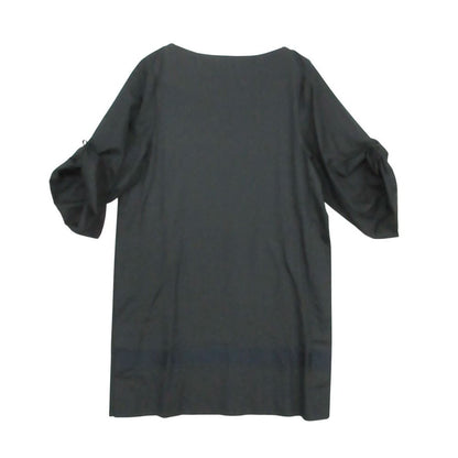 Hermes Dress Short Sleeve Embroidery Cotton Boat Neck Black 36