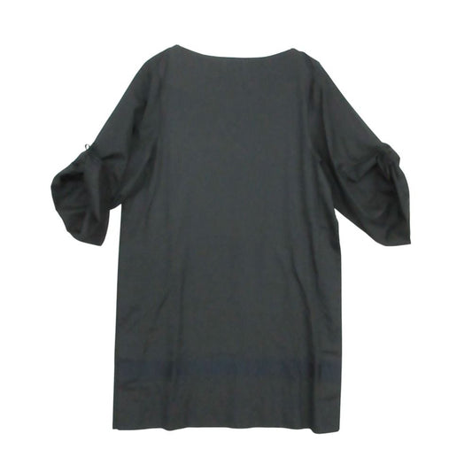 Hermes Dress Short Sleeve Embroidery Cotton Boat Neck Black 36