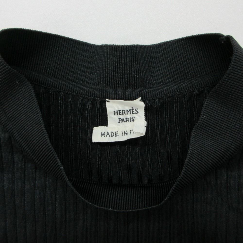Hermes Knit Silk Rib Sweater Long Sleeve Pullover Top Black 34 — view 6