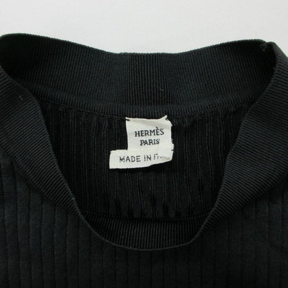 Hermes Knit Silk Rib Sweater Long Sleeve Pullover Top Black 34 — view 6