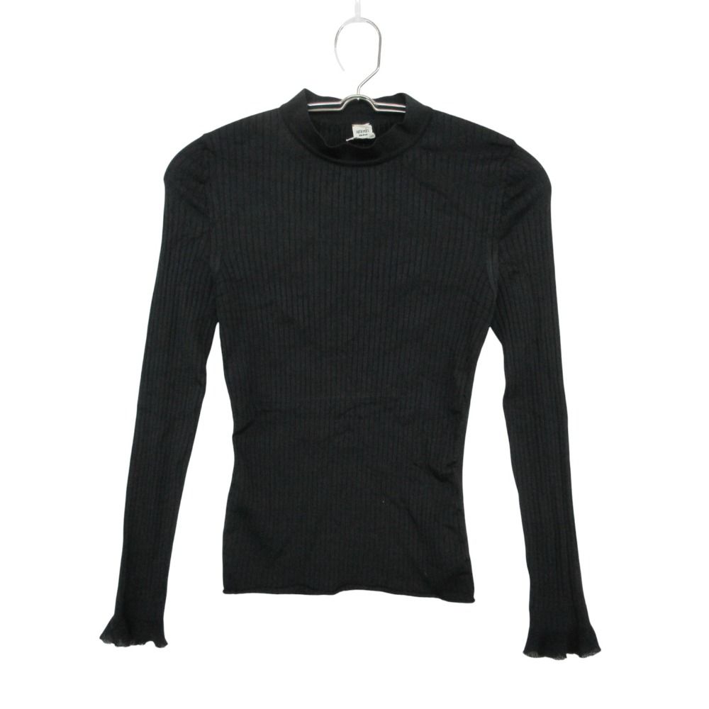 Hermes Knit Silk Rib Sweater Long Sleeve Pullover Top Black 34