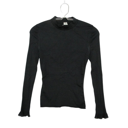 Hermes Knit Silk Rib Sweater Long Sleeve Pullover Top Black 34