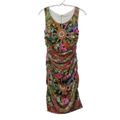 Dolce & Gabbana Dress Silk 100% Sleeveless Shirred Majolica Pattern All Over