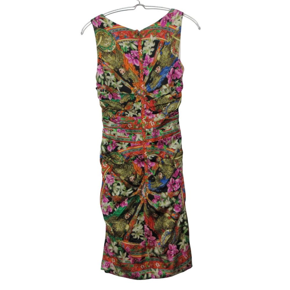 Dolce & Gabbana Dress Silk 100% Sleeveless Shirred Majolica Pattern All Over — view 2