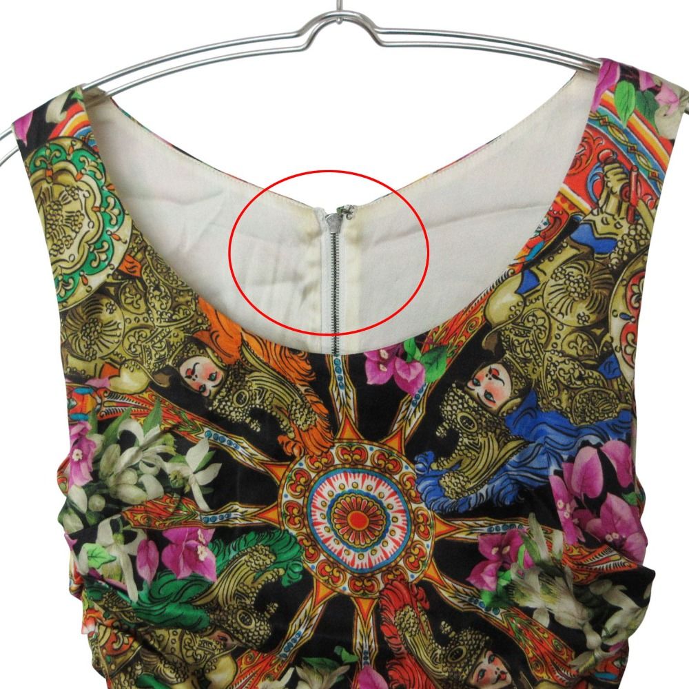 Dolce & Gabbana Dress Silk 100% Sleeveless Shirred Majolica Pattern All Over — view 3